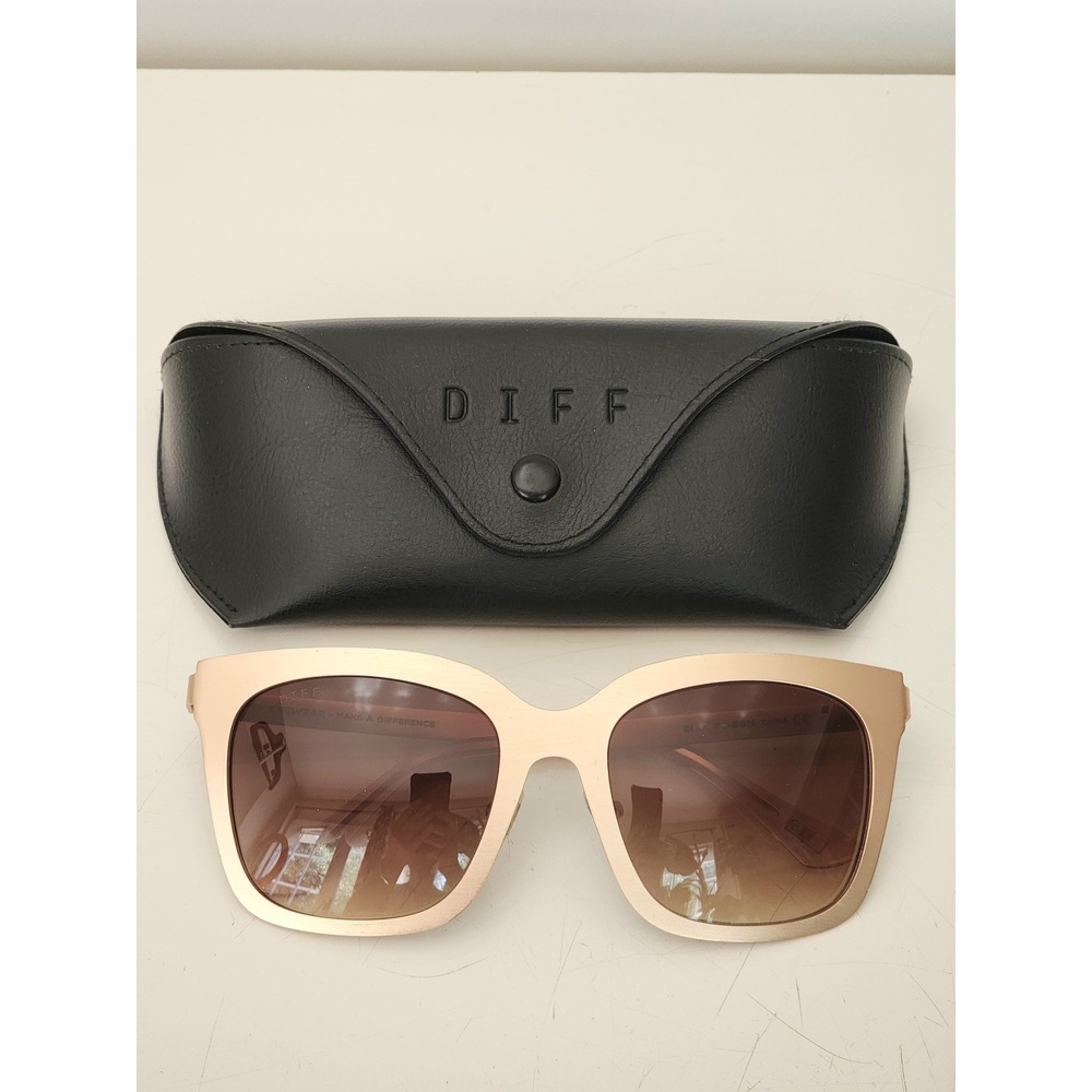DIFF Eyewear Ella Sunglasses‎ Rose Gold Brown Gradient Oversized Square RG-BG19
